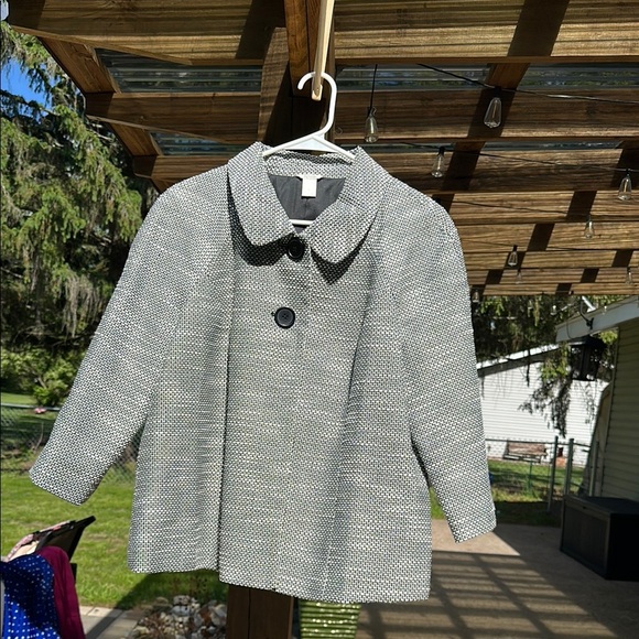 Christopher & Banks Missy Tweed Coat Jacket Grey& Black Women's Large Classy EUC - Picture 14 of 15